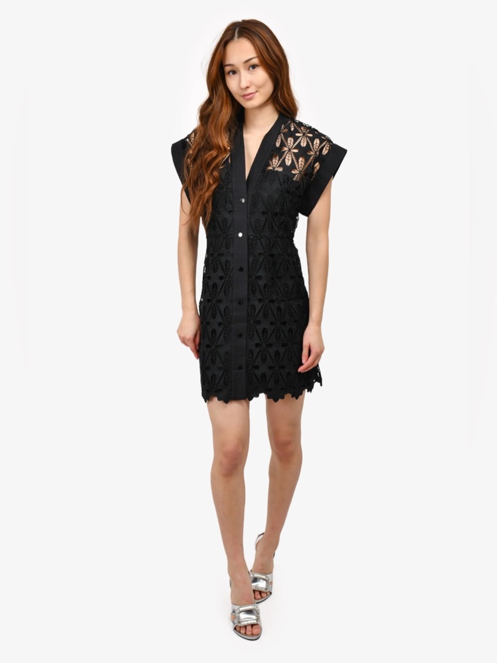 Sandro Black Crochet Lace Short Sleeve Dress